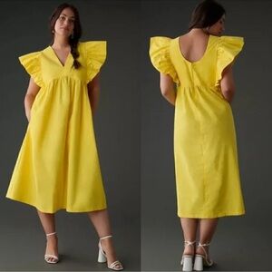 Anthropologie Maeve Yellow Ruffle Sleeve Dress